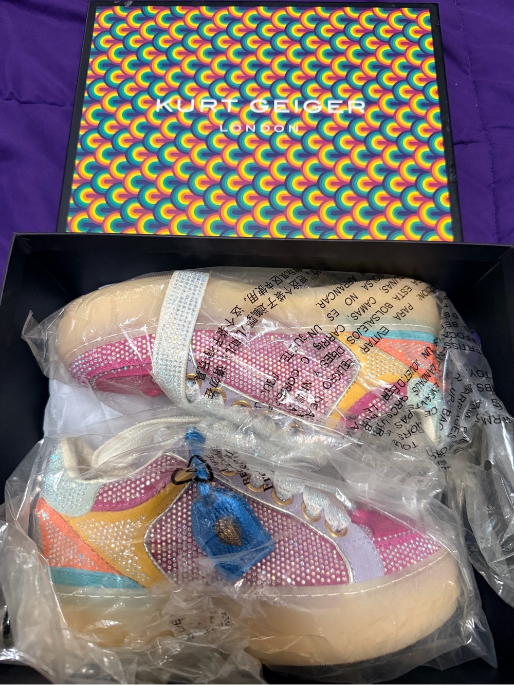 Kurt Geiger Kids Pastel Rainbow Crystal-Embellished Sneakers